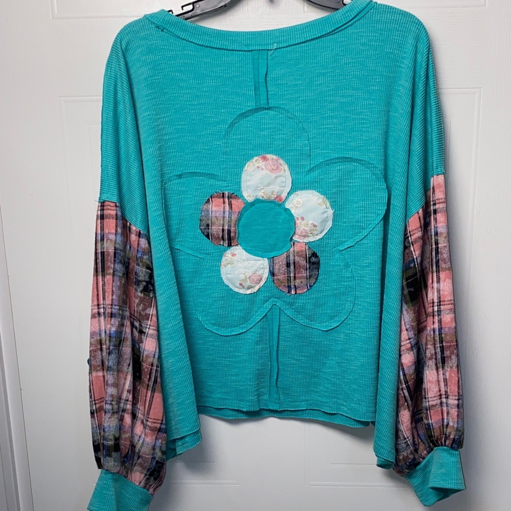 POL Teal Floral Patchwork Top - Picture 3 of 5